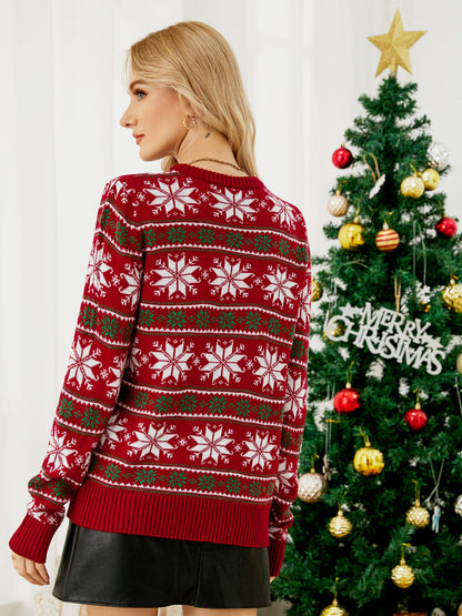 Velina Moda | Christmas Leisure Snowflake Embroidered Knit Sweater