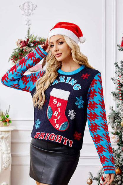 Velina Moda | Casual Christmas Socks Embroidery Sweater