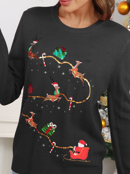 Velina Moda | Christmas Cute Reindeer Embroidery Knit Sweater