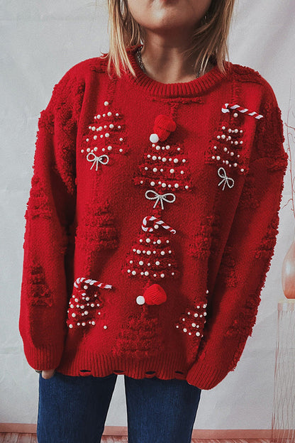 Velina Moda | Handmade Bead Christmas Theme Sweater Three-Dimensional Decorative Sweater