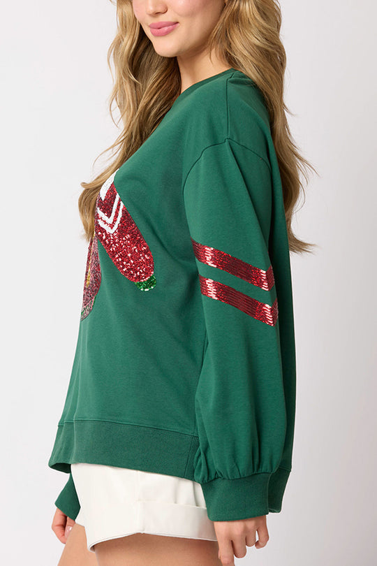 Velina Moda | Christmas Sequin Crew Neck Casual Sweatshirt