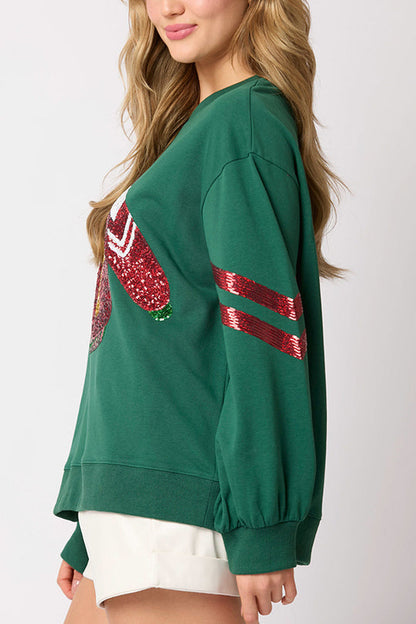 Velina Moda | Christmas Sequin Crew Neck Casual Sweatshirt