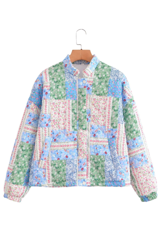 Velina Moda | Stand Collar Long Sleeve Floral Pattern Cotton Jacket