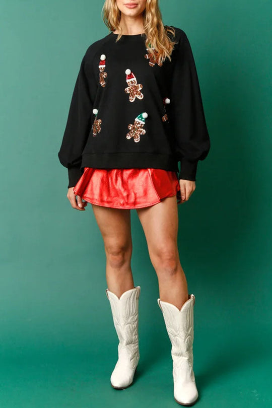 Velina Moda | Christmas Gingerbread Man Sequins Long Sleeve Sweatshirt