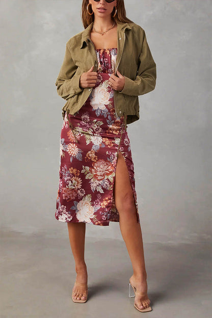 Velina Moda | Checked Lapel Double-Button Two-Pocket Midi Jacket