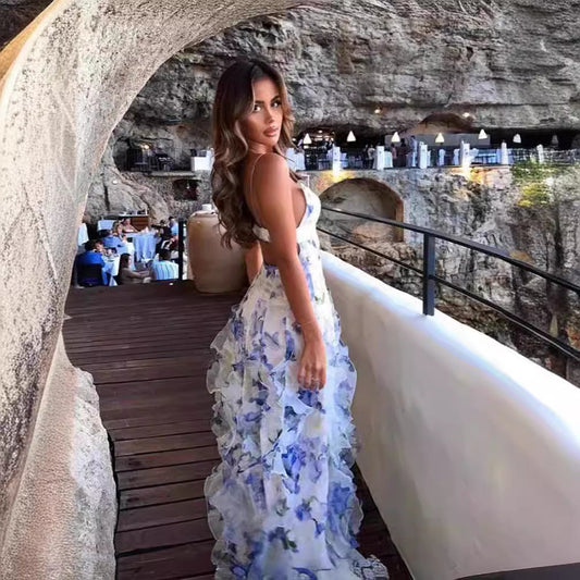 Isabella - Vestido largo floral con volantes elegantes