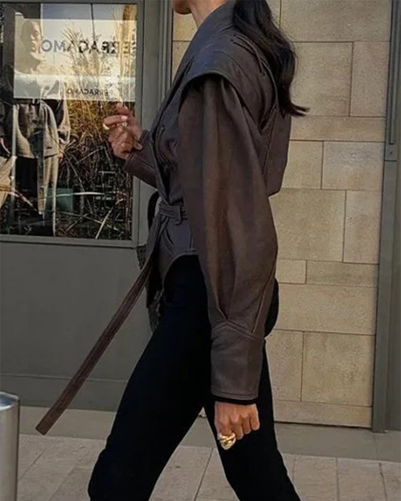 Velina Moda | Leather Jacket with Long Sleeves