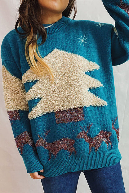 Velina Moda | Christmas Pattern Knitted Round Neck Long Sleeve Sweater