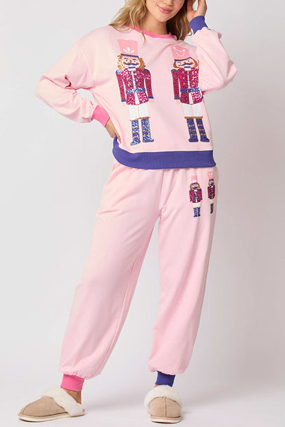 Velina Moda | Santa Sequins Leisure Sweatshirt and Elastic Waist Loose Pocket Pants Set