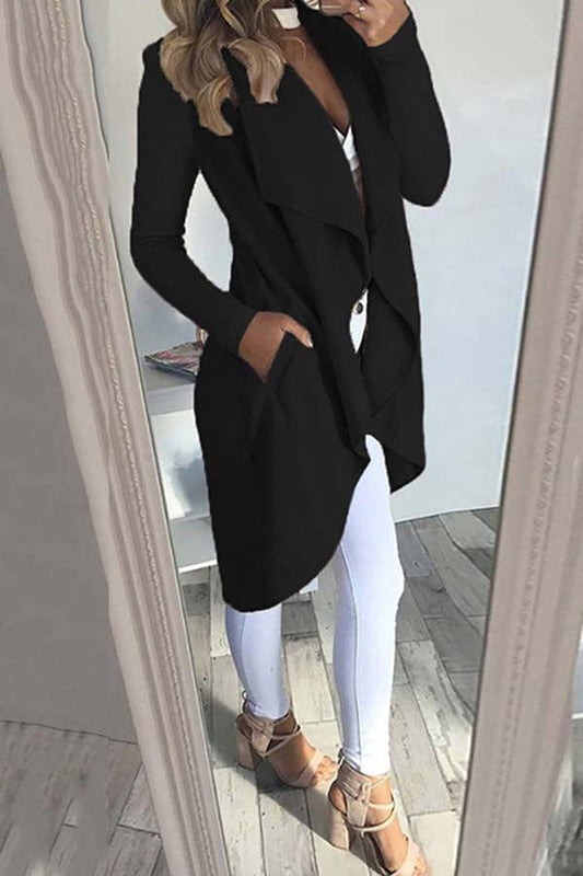 Velina Moda | Solid Color Revers Slim Long Windbreaker Jacket