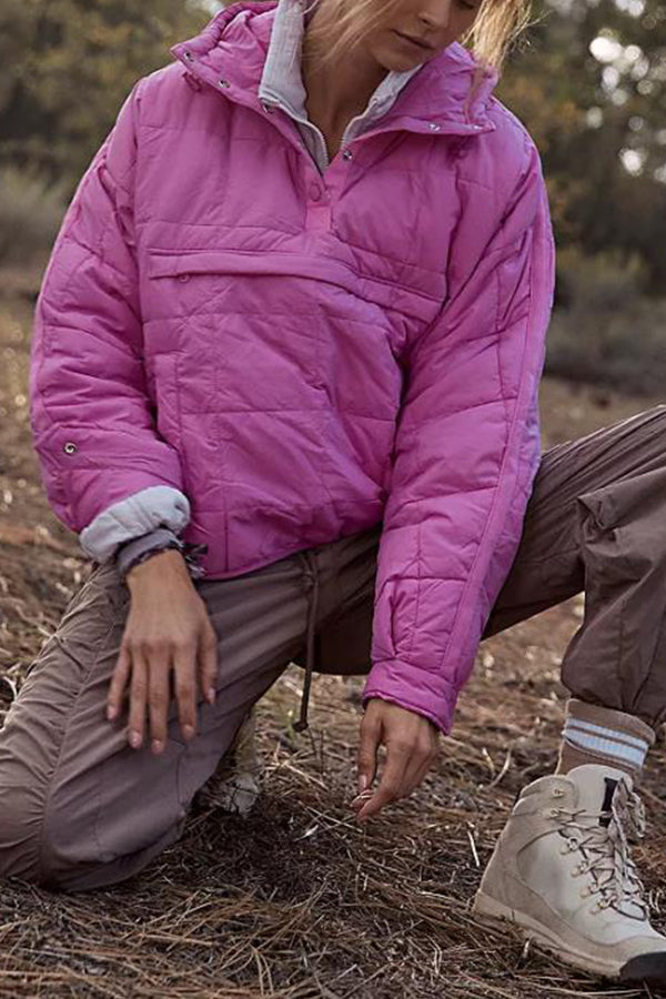 Velina Moda | Color Hoodie Padded Folding Padded Pullover Pocket Long Sleeve Jacket
