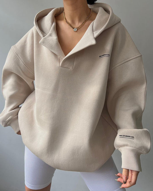 Oversized Winter Sweatshirt with Open Neck and Dropped Shoulders