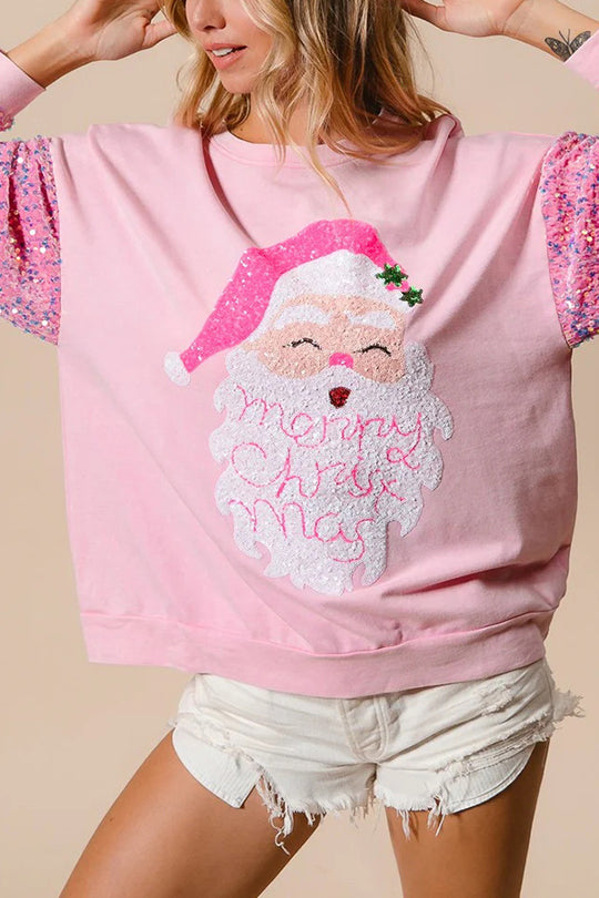 Velina Moda | Christmas Casual Loose Round Neck Sequin Sleeve Sweatshirt