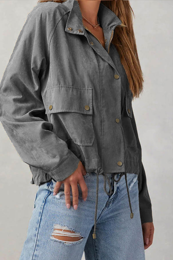 Velina Moda | Checked Lapel Double-Button Two-Pocket Midi Jacket