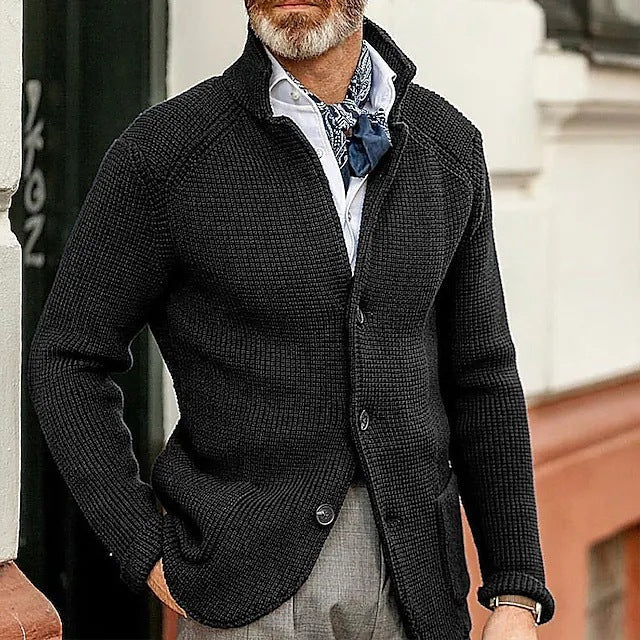 Textured Knit Winter Cardigan with Structured Collar