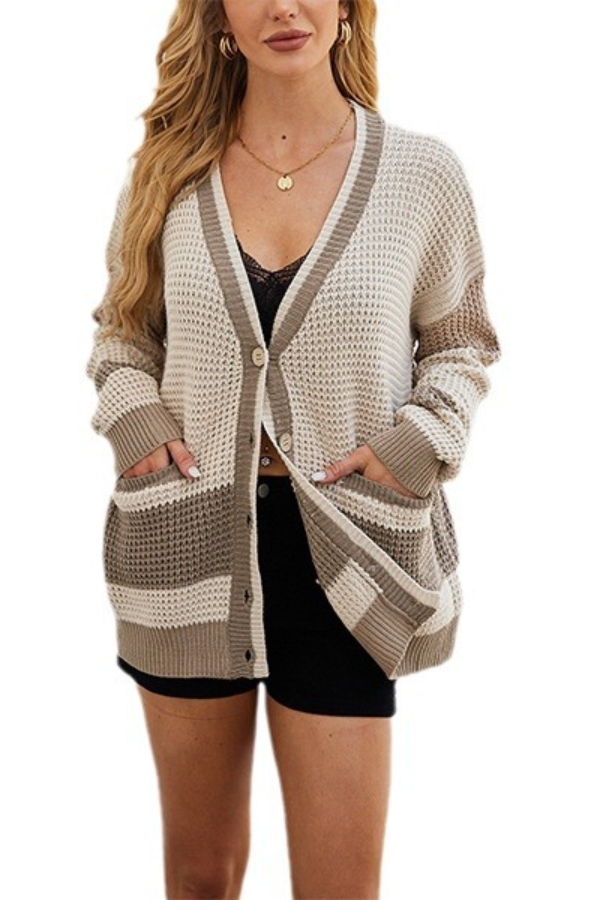 Velina Moda | Jacket Oversized Pocket Colorblock Cardigan Pullover