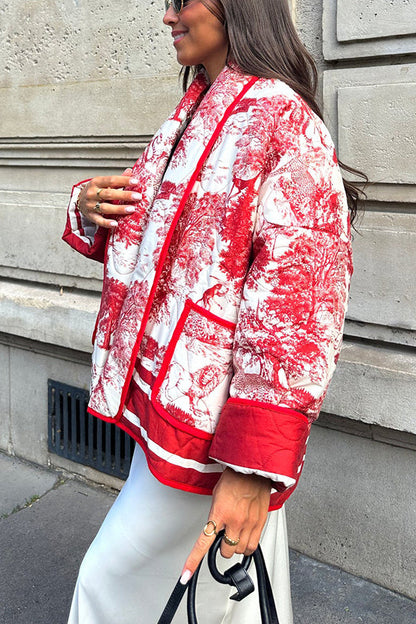 Velina Moda | Songs Porcelain Ink Printed Bag Quilted Cotton Kimono Jacket