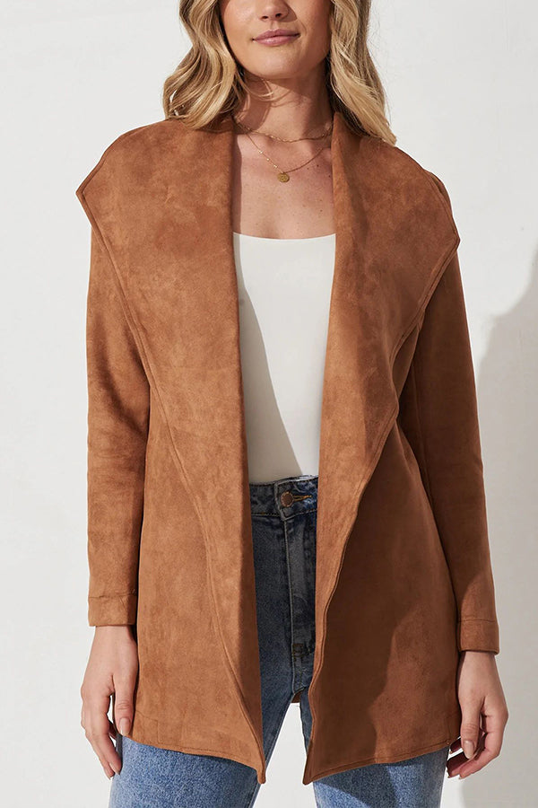Velina Moda | Color Suit Cardigan Large Lapel Suede Long Sleeve Jacket
