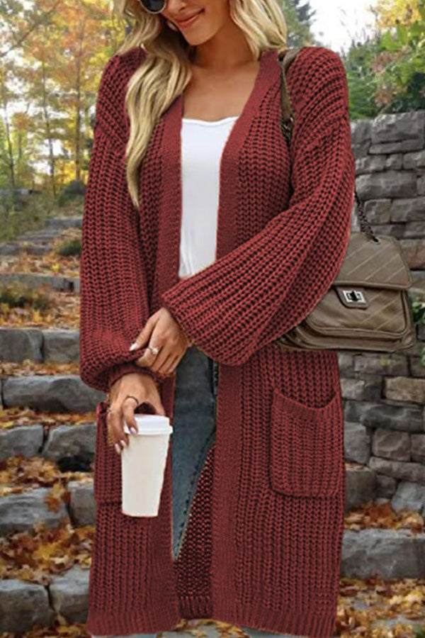 Velina Moda | Length Loose Oversized Double Pocket Cardigan Sweater Jacket