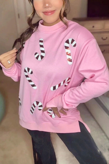 Velina Moda | Christmas Sequins Casual Round Neck Long Sleeve Sweatshirt