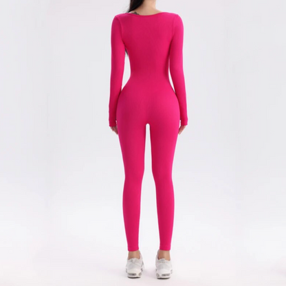 Solid color long sleeve jumpsuit sports overall