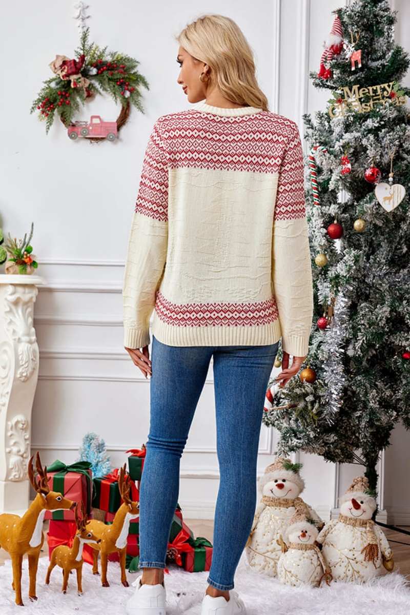 Velina Moda | Christmas Round Neck Embroidered Knit Sweater