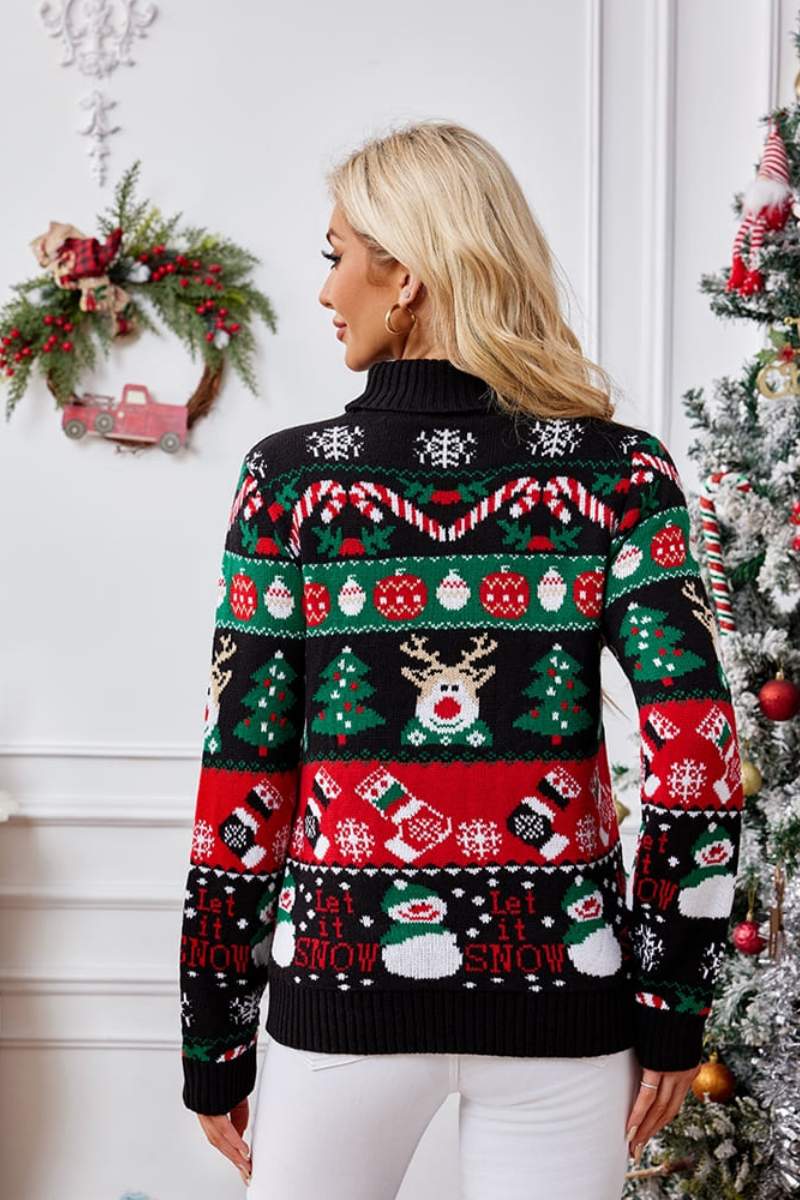 Velina Moda | High Neck Christmas Snowman Embroidery Sweater