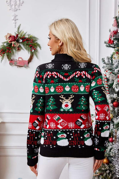 Velina Moda | High Neck Christmas Snowman Embroidery Sweater