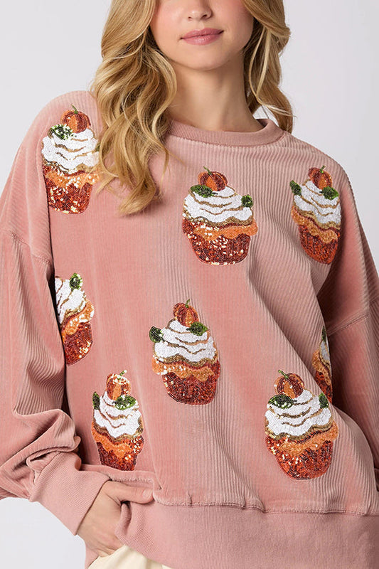 Velina Moda | Christmas Pumpkin Cake Sequins Round Neck Loose Sweatshirt