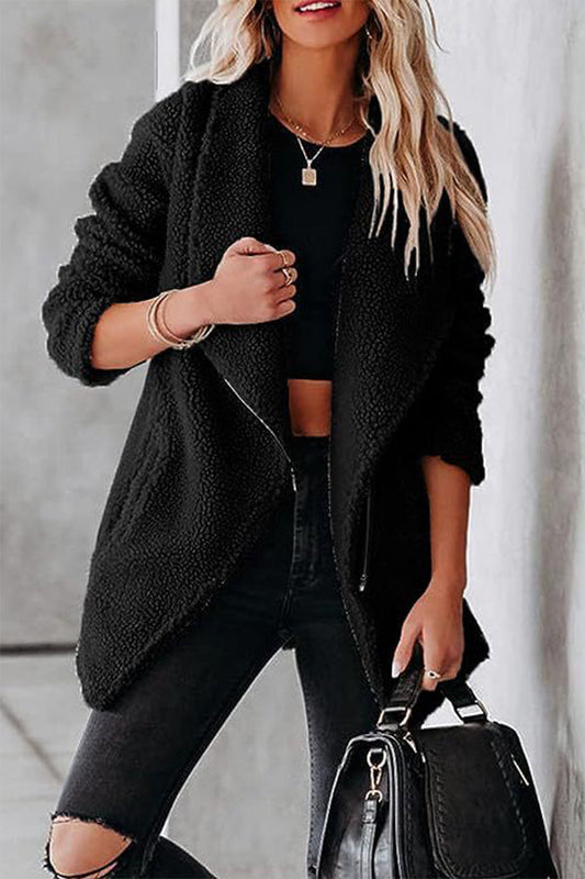 Velina Moda | Casual Lamb Leather Jacket with Zippered Pockets and Boxy Suede Jacket