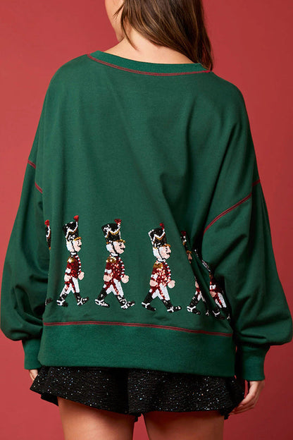Velina Moda | Christmas Soldier Sequins Long Sleeve Casual Sweatshirt
