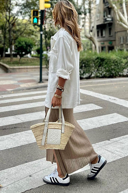 Velina Moda | White Solid Color Tassel Loose Jacket