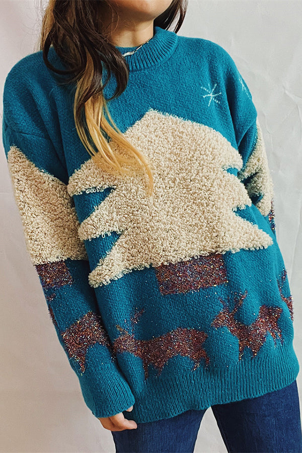 Velina Moda | Christmas Pattern Knitted Round Neck Long Sleeve Sweater