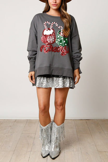 Velina Moda | Christmas Candy Cup Sequins Casual Loose Sweatshirt