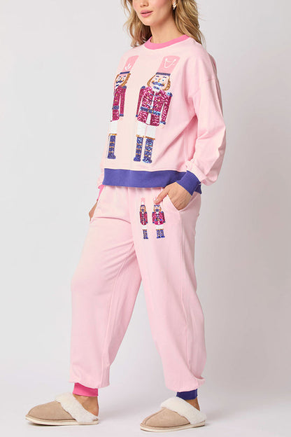 Velina Moda | Santa Sequins Leisure Sweatshirt and Elastic Waist Loose Pocket Pants Set