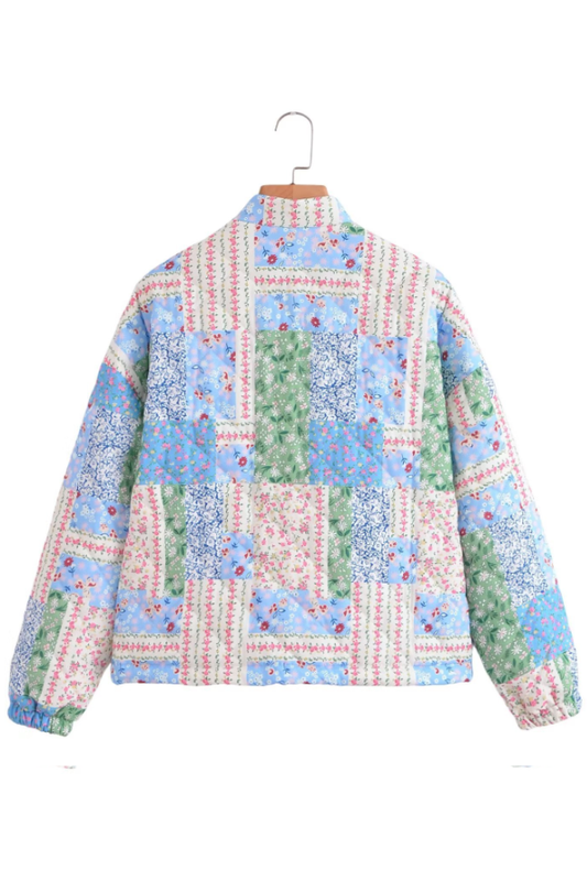 Velina Moda | Stand Collar Long Sleeve Floral Pattern Cotton Jacket