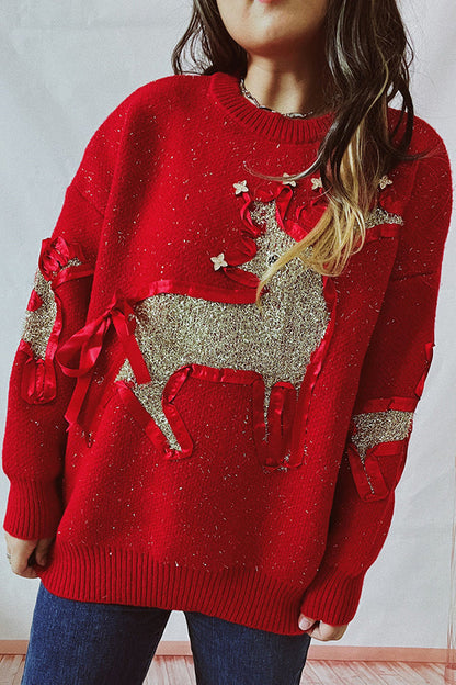 Velina Moda | Christmas Pattern Knitted Round Neck Long Sleeve Sweater