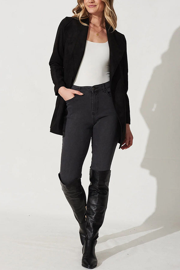 Velina Moda | Color Suit Cardigan Large Lapel Suede Long Sleeve Jacket