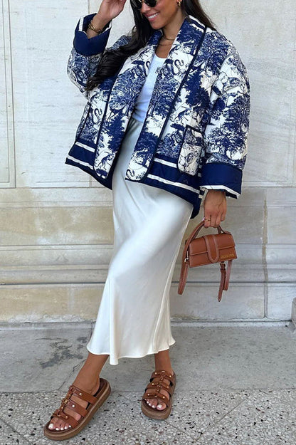 Velina Moda | Songs Porcelain Ink Printed Bag Quilted Cotton Kimono Jacket