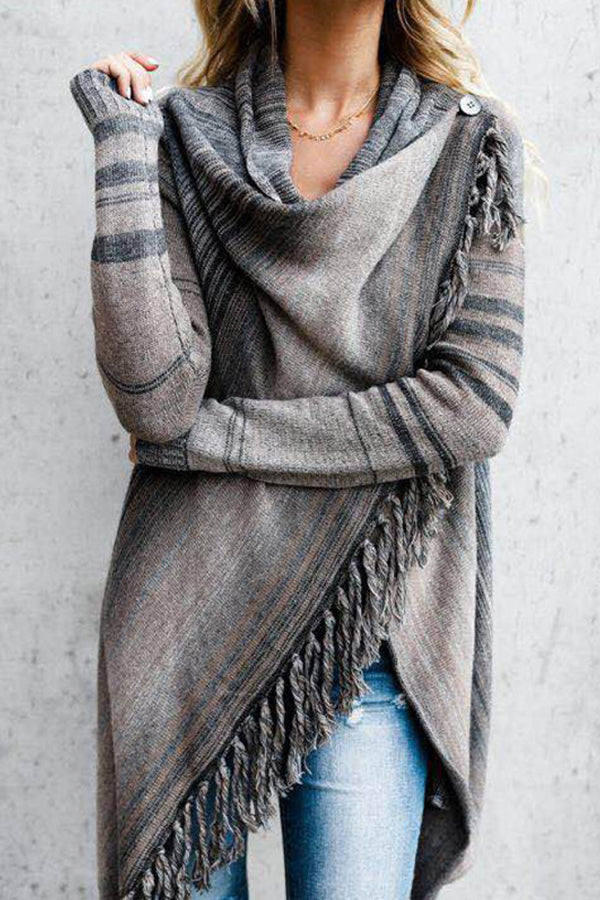 Velina Moda | Length Slim Cut Fashionable Fringed Striped Jacket
