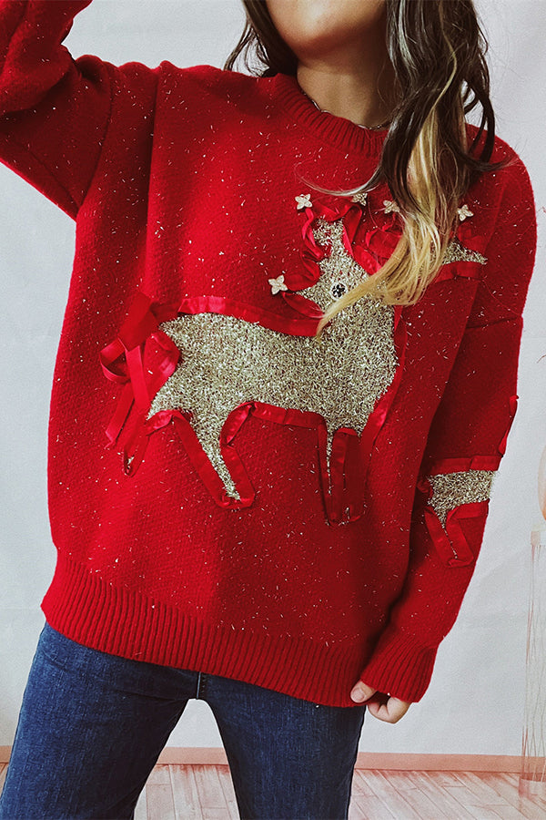 Velina Moda | Christmas Pattern Knitted Round Neck Long Sleeve Sweater