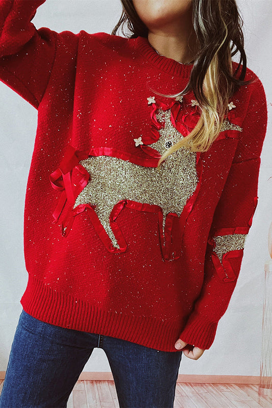 Velina Moda | Christmas Pattern Knitted Round Neck Long Sleeve Sweater