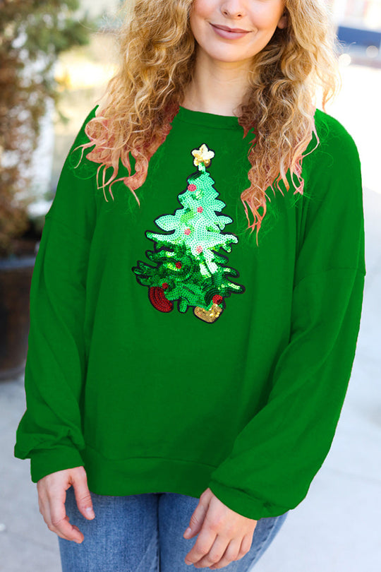Velina Moda | Christmas Tree Holiday Sequins Casual Loose Sweatshirt