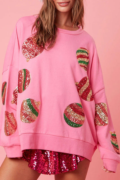 Velina Moda | Christmas Egg Sequin Casual Long Sleeve Sweatshirt