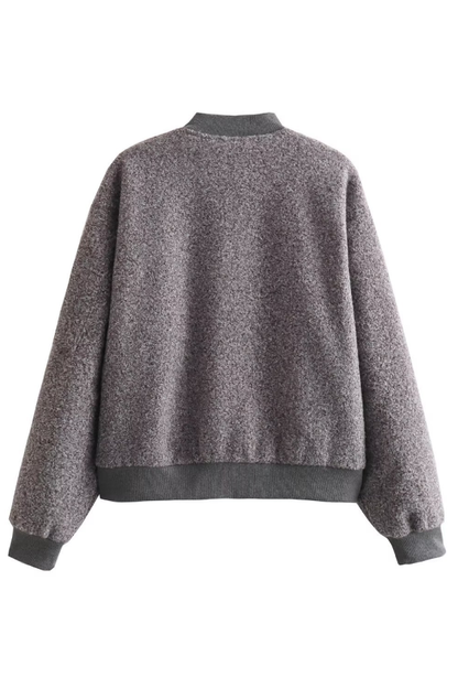 Velina Moda | Collarless Long Sleeve Ribbed Flight Jacket