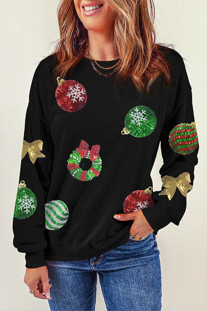 Velina Moda | Sequined Christmas Graphic Pullover Sweatshirt