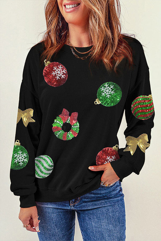Velina Moda | Sequined Christmas Graphic Pullover Sweatshirt