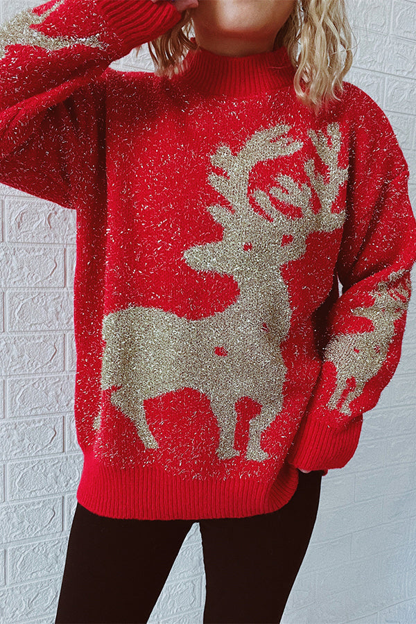 Velina Moda | Christmas Pattern Knitted Round Neck Long Sleeve Sweater
