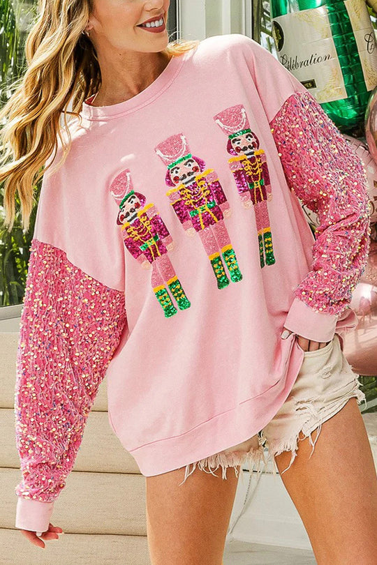 Velina Moda | Christmas Casual Loose Round Neck Sequin Sleeve Sweatshirt