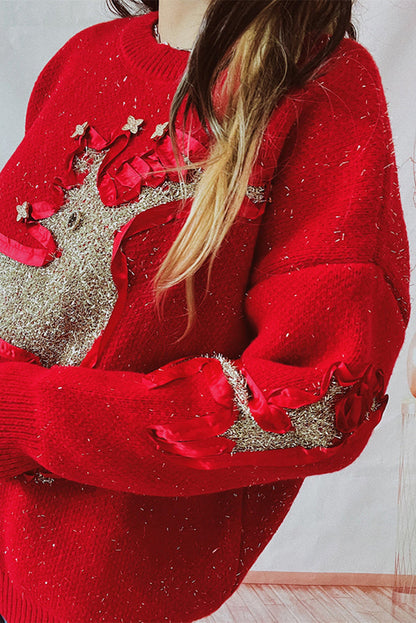 Velina Moda | Christmas Pattern Knitted Round Neck Long Sleeve Sweater